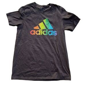 Adidas Pride Logo Graphic Tee Black Rainbow Logo T-Shirt Size S
